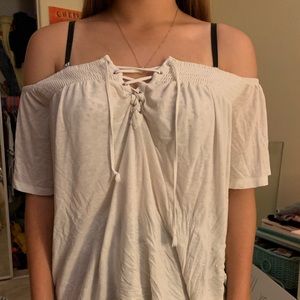 White off the shoulder tie up blouse